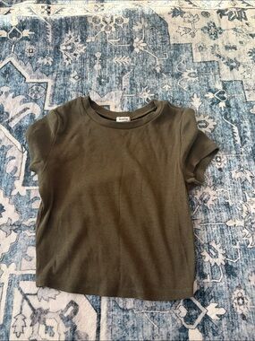 Garage Olive Green Ribbed Short Sleeve Tee